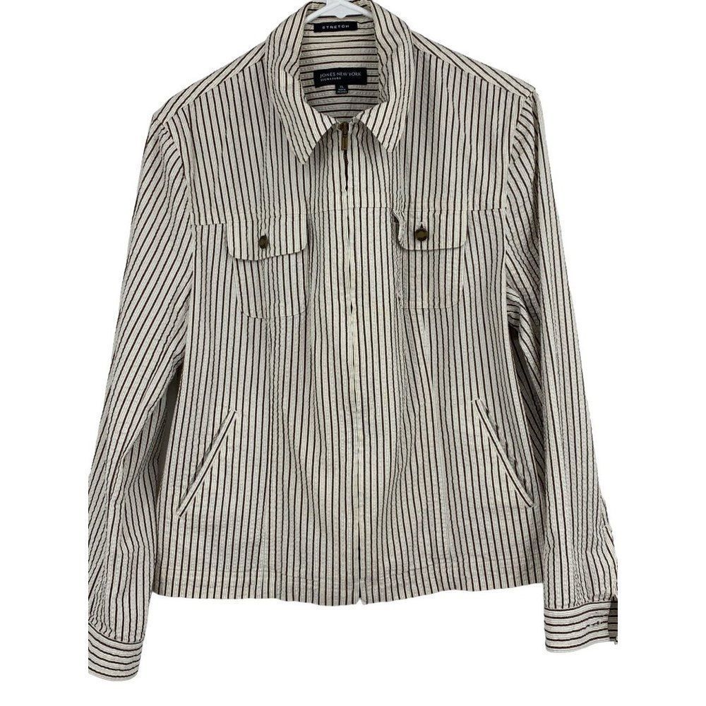 Jones NY Signature White Western Searsucker jacket XL 2394 Blazer Full Zip